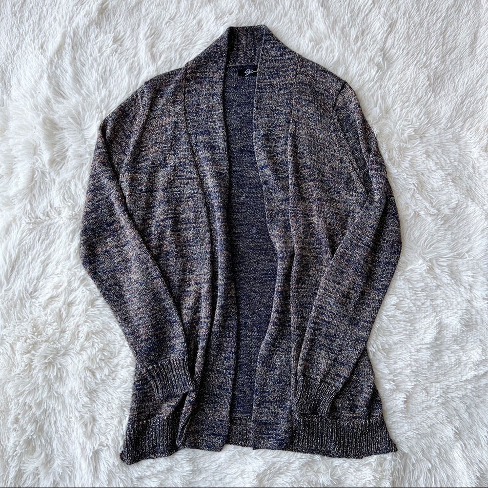 Cyrus navy and gold metallic thread open front long line cardigan cardigan Sz M